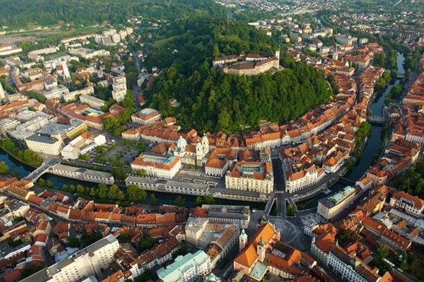 ljubljana old town from the air